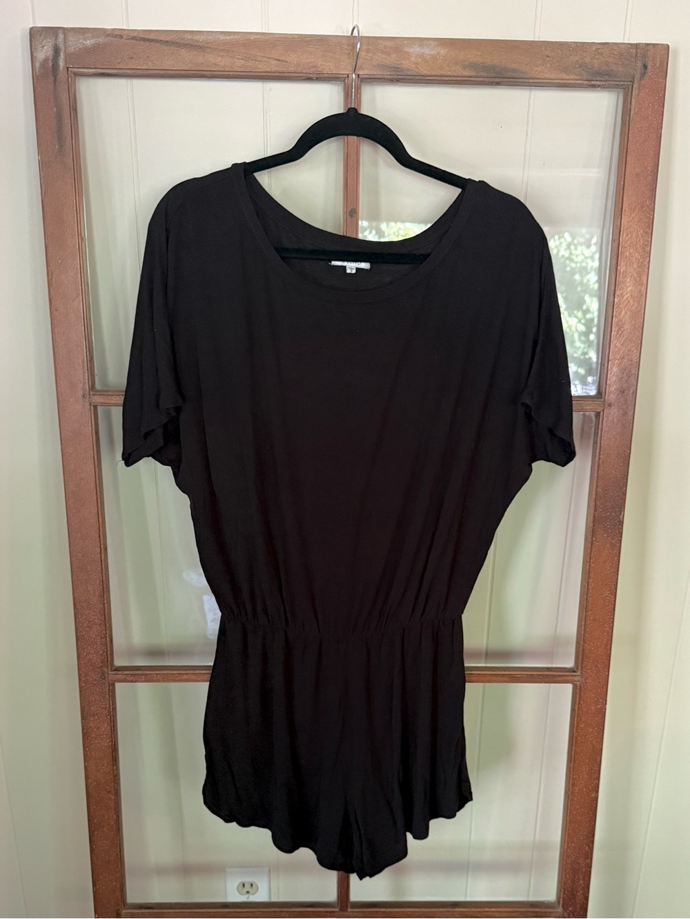 Z Supply Black Short Sleeve Elastic Waist Romper Small Casual Lounge One Piece